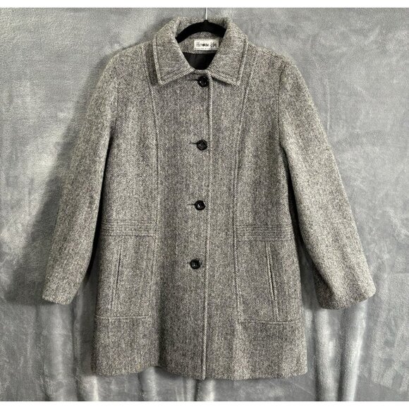 Vintage HERMAN KAY Women Coat Size M Gray Wool Blend Mid Length Stylish C-15 - Picture 1 of 10